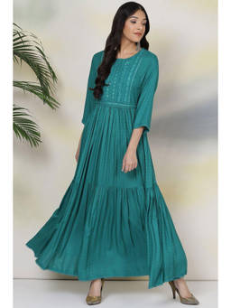 Biba - Emerald Green Rayon Fusion Dress