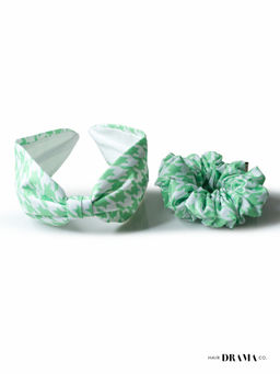 Hair Drama Co. - Green Houndstooth Headband & Scrunchie Set