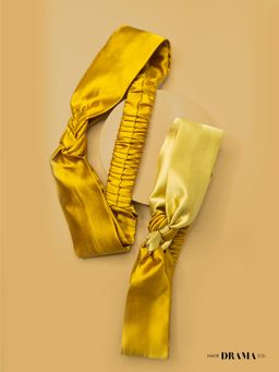 Hair Drama Co. - Silk Satin Braided Stretch Headband Set Of 2 - Mustard & Yellow