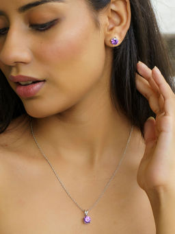 Ornate Jewels - Amethyst Daily Wear Pure Silver Solitaire Set