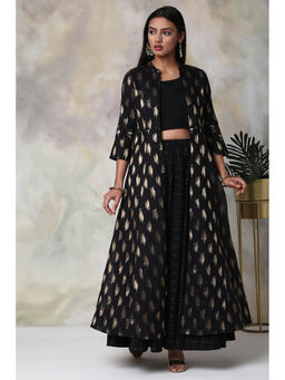 Biba - Black Printed Shrug And Crop Top With Lehenga (Set of 3)