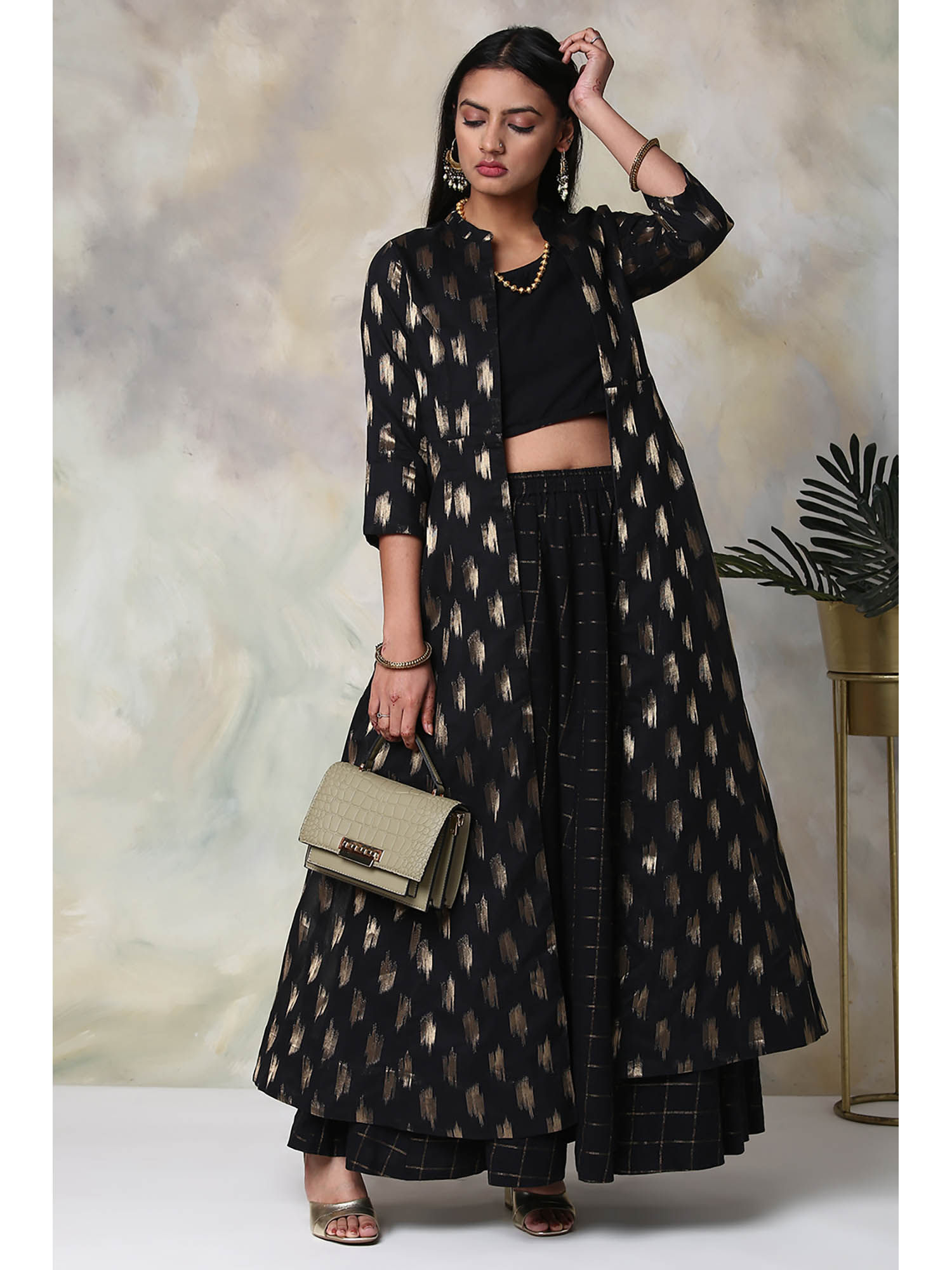 Biba Black Printed Shrug And Crop Top 