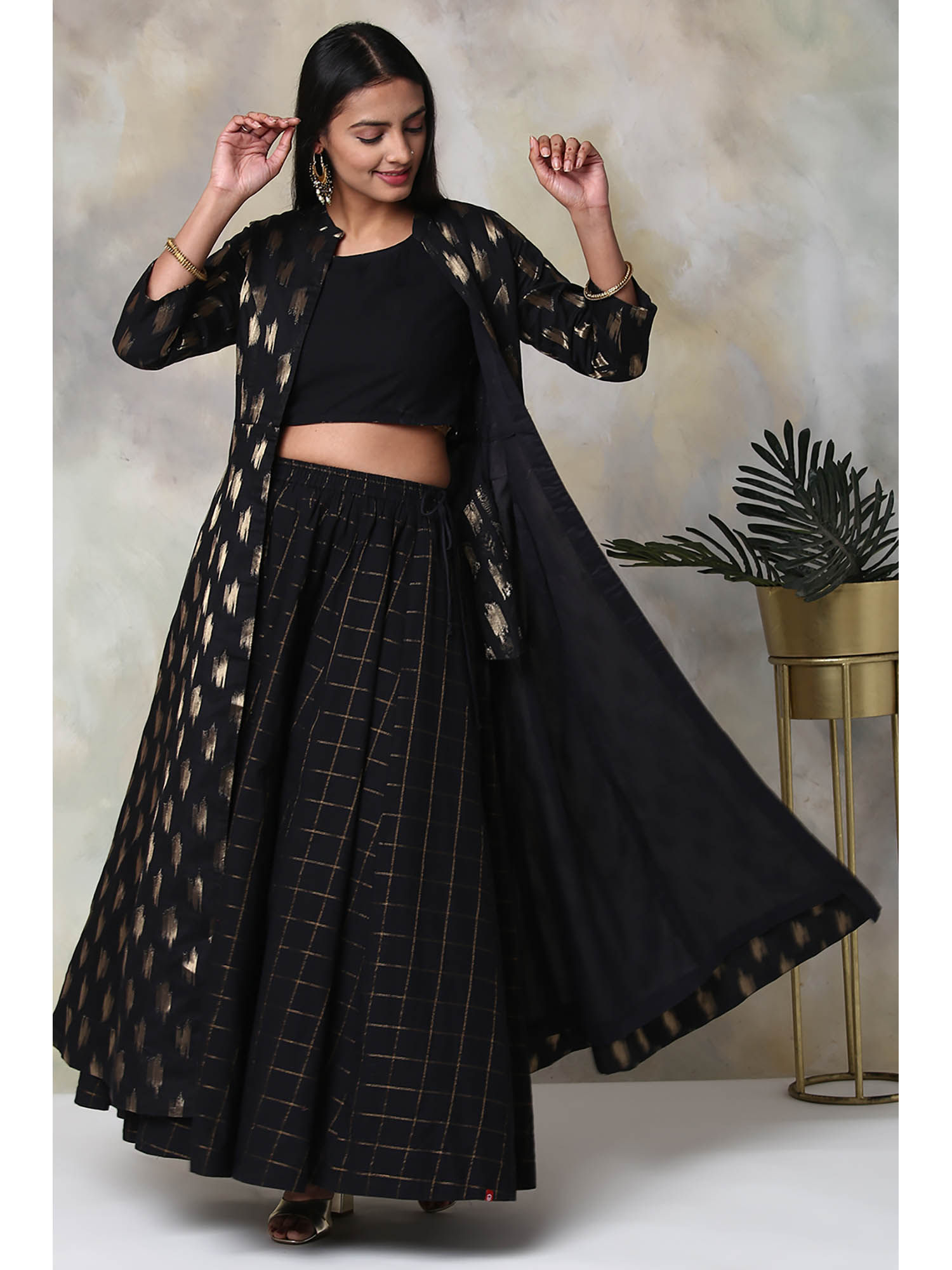 Biba Black Printed Shrug And Crop Top 