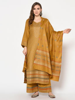 Safaa - Mustard Self Design Woollen Unstitched Dress Material (Set of 3)