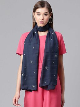WEAVERS VILLA - Navy Blue Printed Scarf