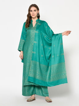 Safaa - Green Self Design Woollen Unstitched Dress Material (Set of 3)