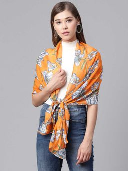 WEAVERS VILLA - Orange Floral Print Scarf