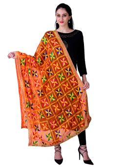 SWI STYLISH - Orange Hand Embroidered Phulkari Dupattas