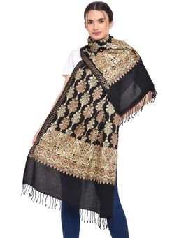 WEAVERS VILLA - Black Kashmiri Aari Embroided Cashmilon Shawl