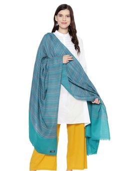 WEAVERS VILLA - Teal Woollen Striped Shawl
