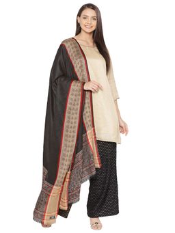 WEAVERS VILLA - Black Woven Design Floral Shawl