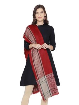 WEAVERS VILLA - Red Wool Woven Design Shawl