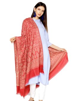 WEAVERS VILLA - Red Woollen Woven Design Shawl