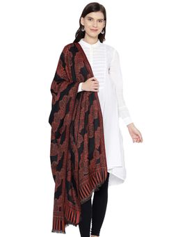 WEAVERS VILLA - Black Wool Woven Design Shawl