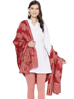 WEAVERS VILLA - Maroon Woollen Woven Design Shawl