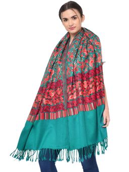 WEAVERS VILLA - Teal Kashmiri Aari Embroided Cashmilon Shawl