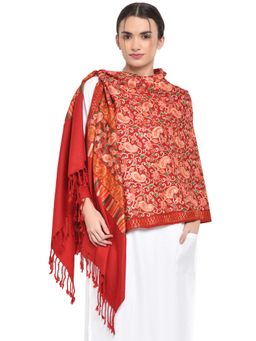WEAVERS VILLA - Red Kashmiri Aari Embroided Cashmilon Shawl
