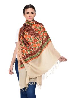 WEAVERS VILLA - Beige Kashmiri Aari Embroided Cashmilon Shawl