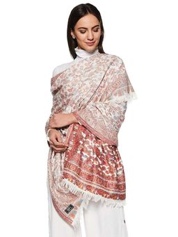 WEAVERS VILLA - White Kalamkari Patterned Shawl
