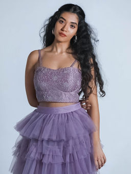 Shahmeen Husain - Lavender Embroidered Lehenga And Choli (Set of 2)