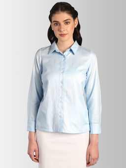 FABLE STREET - Blue Solid Collar Neck Shirt