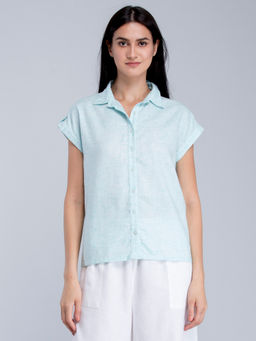 FableStreet - Light Blue Collared Short Sleeve Shirt