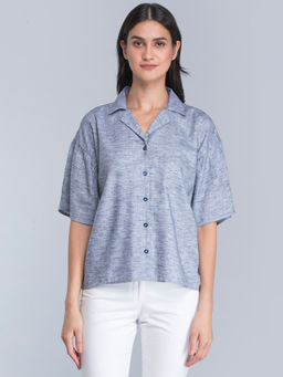FableStreet - Blue Notch Collar Shirt