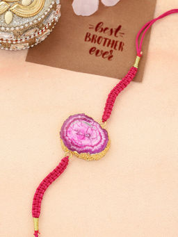 Shoshaa - Pink Gold Semi Precious Agate Stone Designer Rakhi