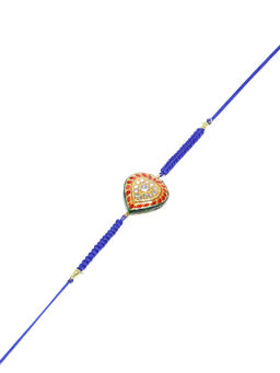 Shoshaa - Orange Gold Reversible Design Meenakari Kundan Studded Bhai Rakhi