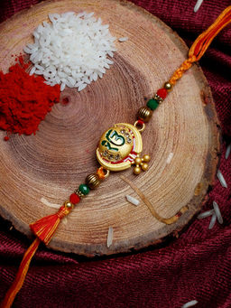 Shoshaa - Gold Sardar Ji Ethnic Thread Rakhi With Roli Chawal