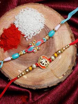 Shoshaa - Gold Multi Ethnic Thread Rakhi Set of 2 With Roli Chawal