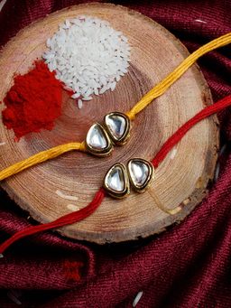 Shoshaa - Kundan Designer Bhai Rakhi Set of 2 With Roli Chawal Combo Set