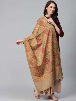 WEAVERS VILLA - Women Beige & Red Embroidered Shawl
