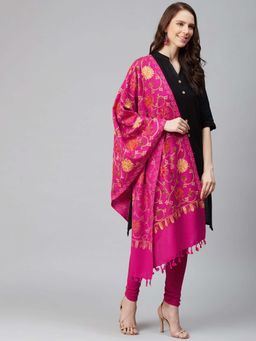 WEAVERS VILLA - Women Pink & Mustard Yellow Floral Embroidered Shawl