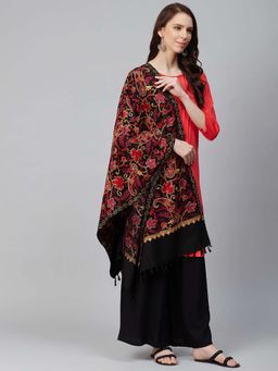 WEAVERS VILLA - Women Black & Red Embroidered Shawl