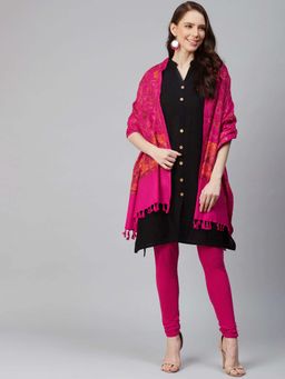 WEAVERS VILLA - Women Pink & Brown Embroidered Shawl