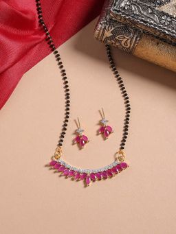 Shoshaa - S-Hook Magenta Mangalsutra With Earrings (Set of 2)