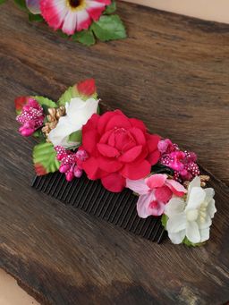Shoshaa - Pink Floral Hair Comb Clip