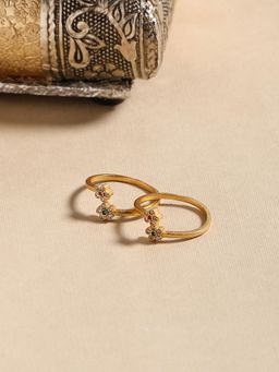 Shoshaa - Gold Plated Multicolor Artificial Stones Toe Rings (Set of 2)