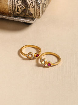 Shoshaa - Gold Pink Gold-Plated Artificial Stones Toe Rings (Set of 2)