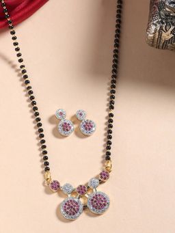 Shoshaa - S-Hook Magenta Mangalsutra With Earrings (Set of 2)