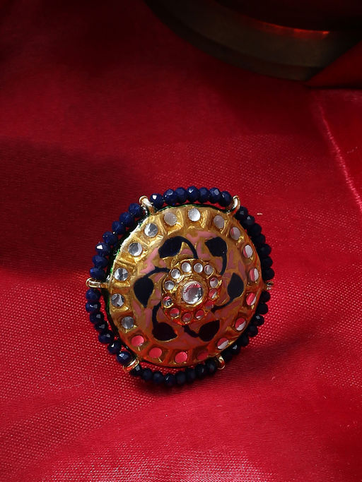 Shoshaa Blue Gold Gold-Plated Artificial Stones And Beads Finger Ring