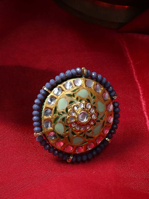 Shoshaa Grey Gold Gold-Plated Artificial Stones And Beads Finger Ring