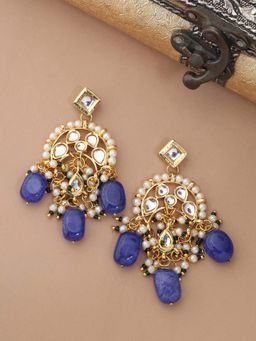 Shoshaa - Gold Blue Kundan Drop Earrings