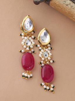 Shoshaa - Gold Magenta Kundan Drop Earrings
