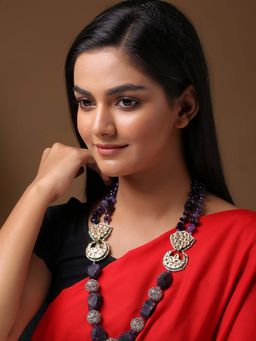 Shoshaa - Gold Purple Ethnic Quartz Statement Necklace