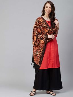 WEAVERS VILLA - Women Black & Orange Embroidered Shawl
