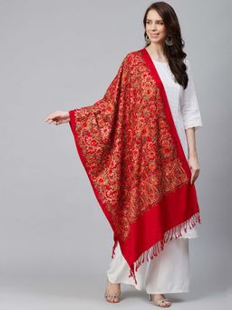 WEAVERS VILLA - Women Red & Beige Embroidered Shawl
