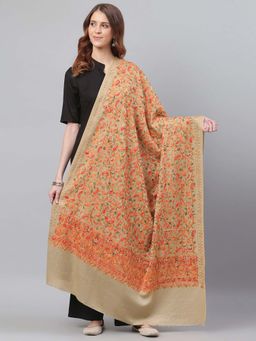 WEAVERS VILLA - Beige & Orange Paisley Embroidered Shawl
