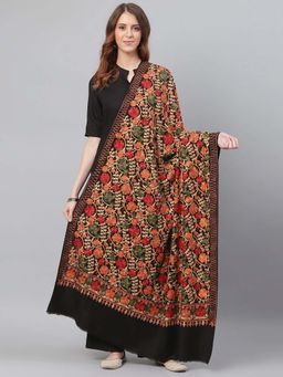 WEAVERS VILLA - Black & Orange Floral Embroidered Shawl